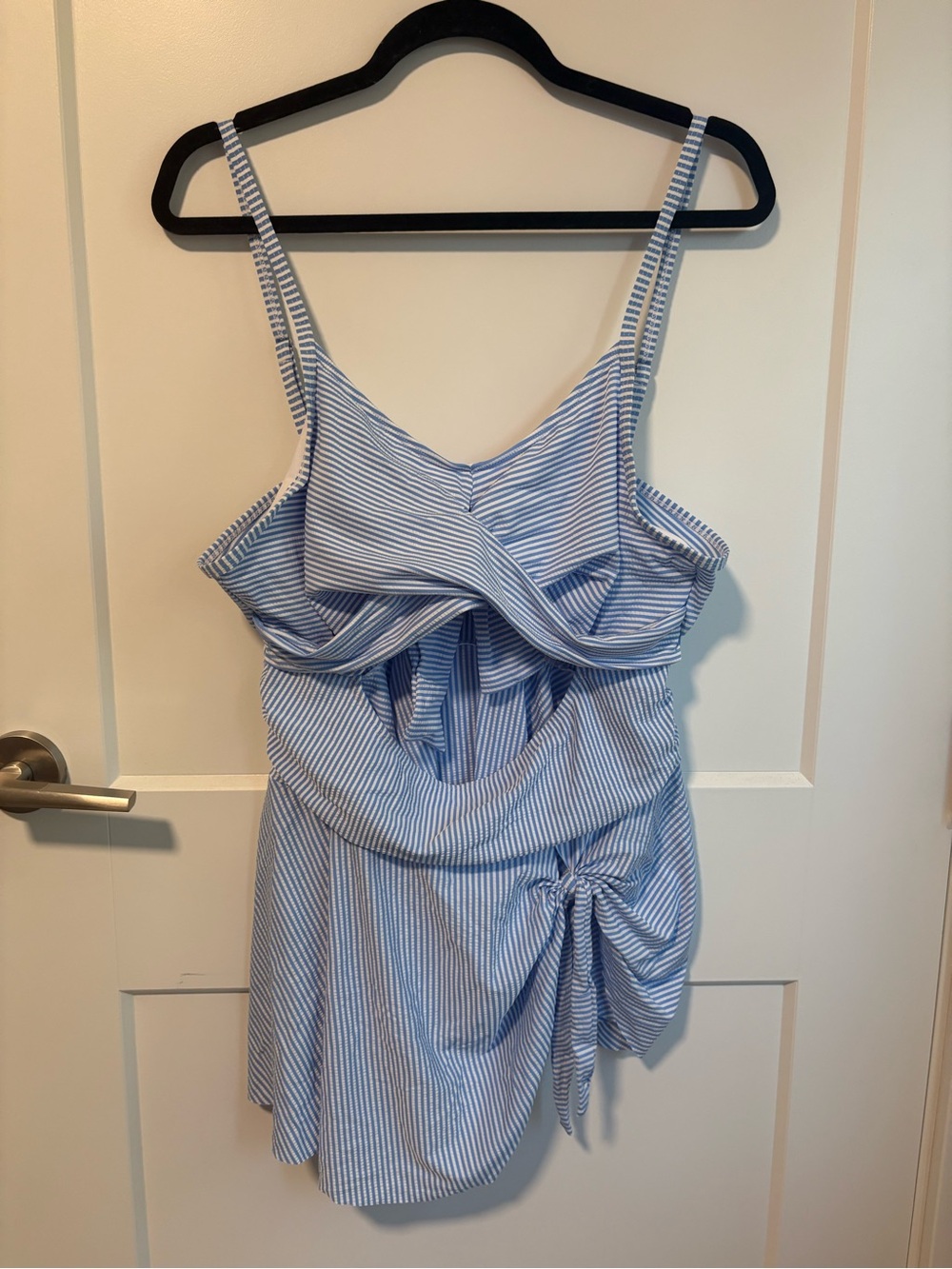 Blue & White Striped Women's Ruffle Swim Dress